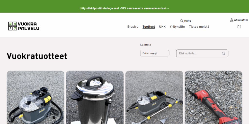 Itsepalveluvuokrausyritykselle mukautuva verkkokauppa ja varausjärjestelmä
