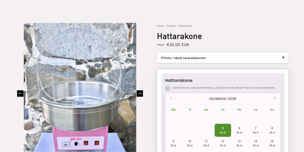Itsepalveluvuokrausyritykselle mukautuva verkkokauppa ja varausjärjestelmä