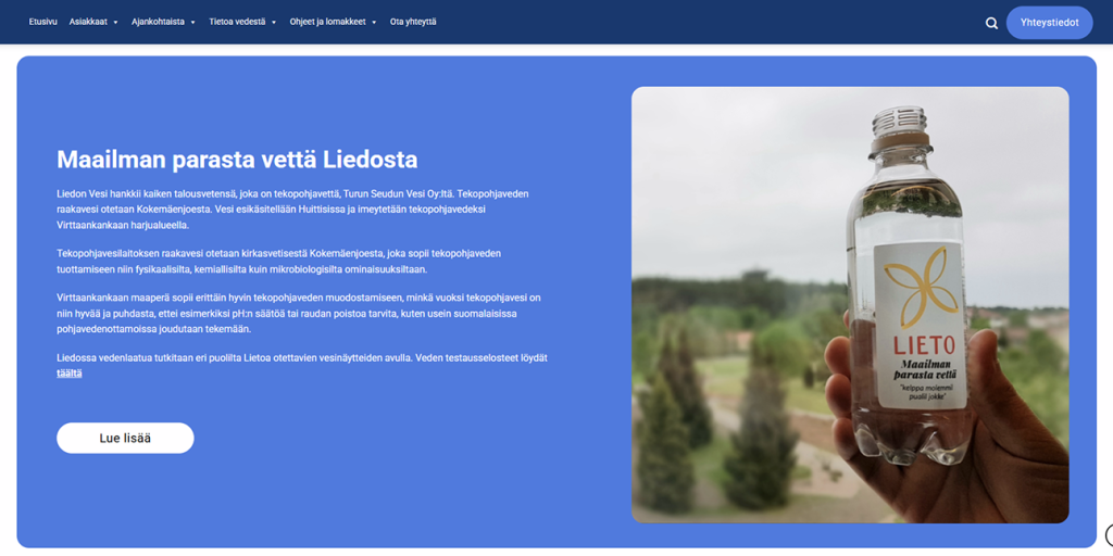 Liedon Kaupungin vesihuollon verkkosivujen uudistuksella kuluttaja-asiakkaiden palvelut paremmin esille