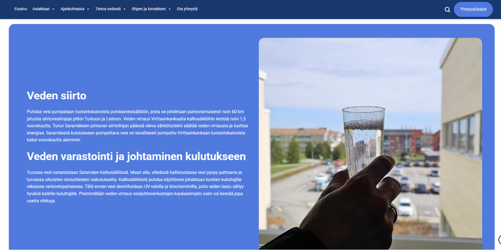Liedon Kaupungin vesihuollon verkkosivujen uudistuksella kuluttaja-asiakkaiden palvelut paremmin esille