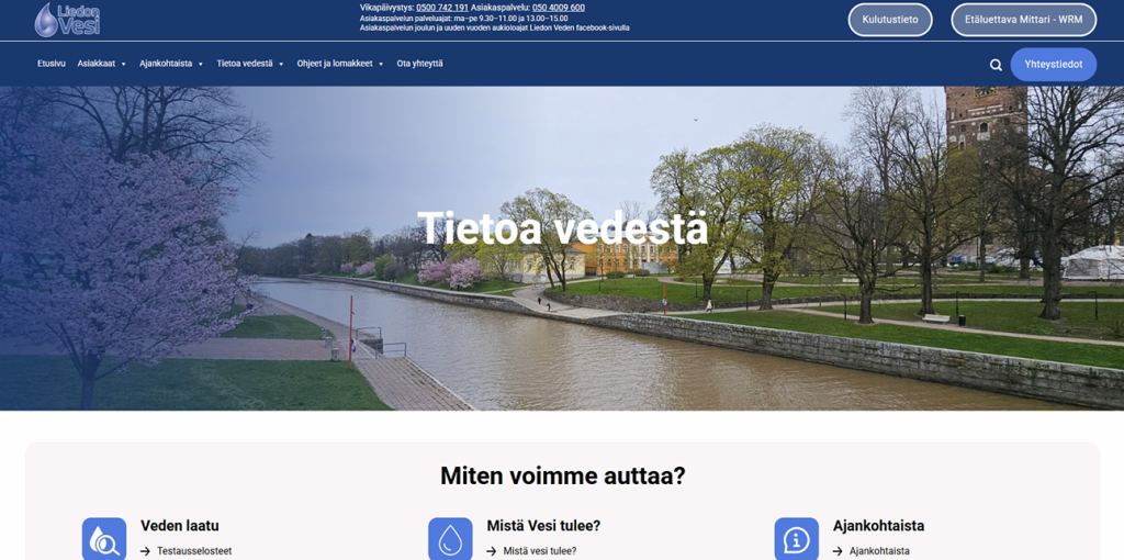 Liedon Kaupungin vesihuollon verkkosivujen uudistuksella kuluttaja-asiakkaiden palvelut paremmin esille