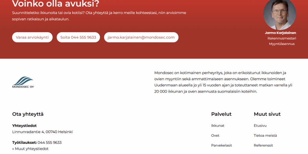 Uudet verkkosivut ovi- ja ikkunayritykselle Uudellamaalla