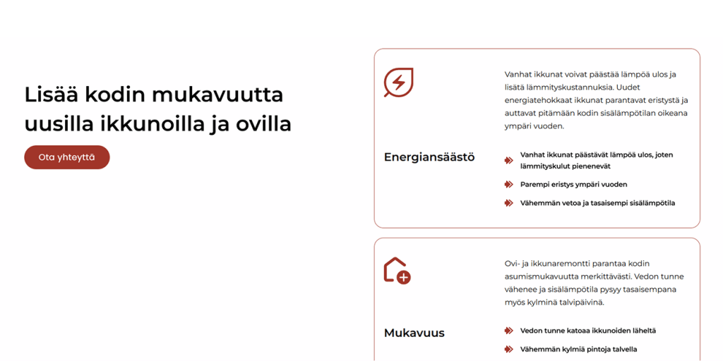 Uudet verkkosivut ovi- ja ikkunayritykselle Uudellamaalla