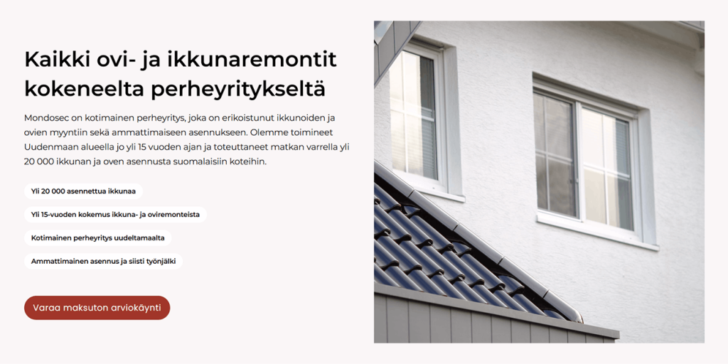 Uudet verkkosivut ovi- ja ikkunayritykselle Uudellamaalla