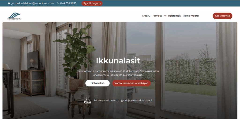 Uudet verkkosivut ovi- ja ikkunayritykselle Uudellamaalla