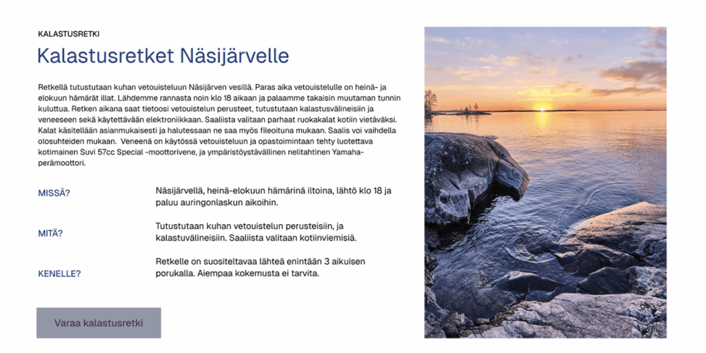 Kalastusopastukseen sopiva verkkosivutoteutus