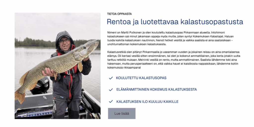 Kalastusopastukseen sopiva verkkosivutoteutus