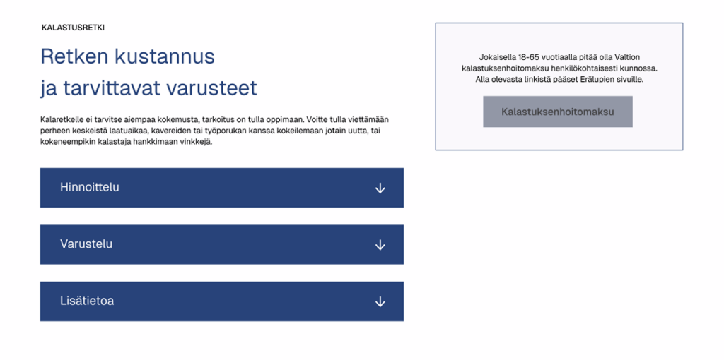 Kalastusopastukseen sopiva verkkosivutoteutus